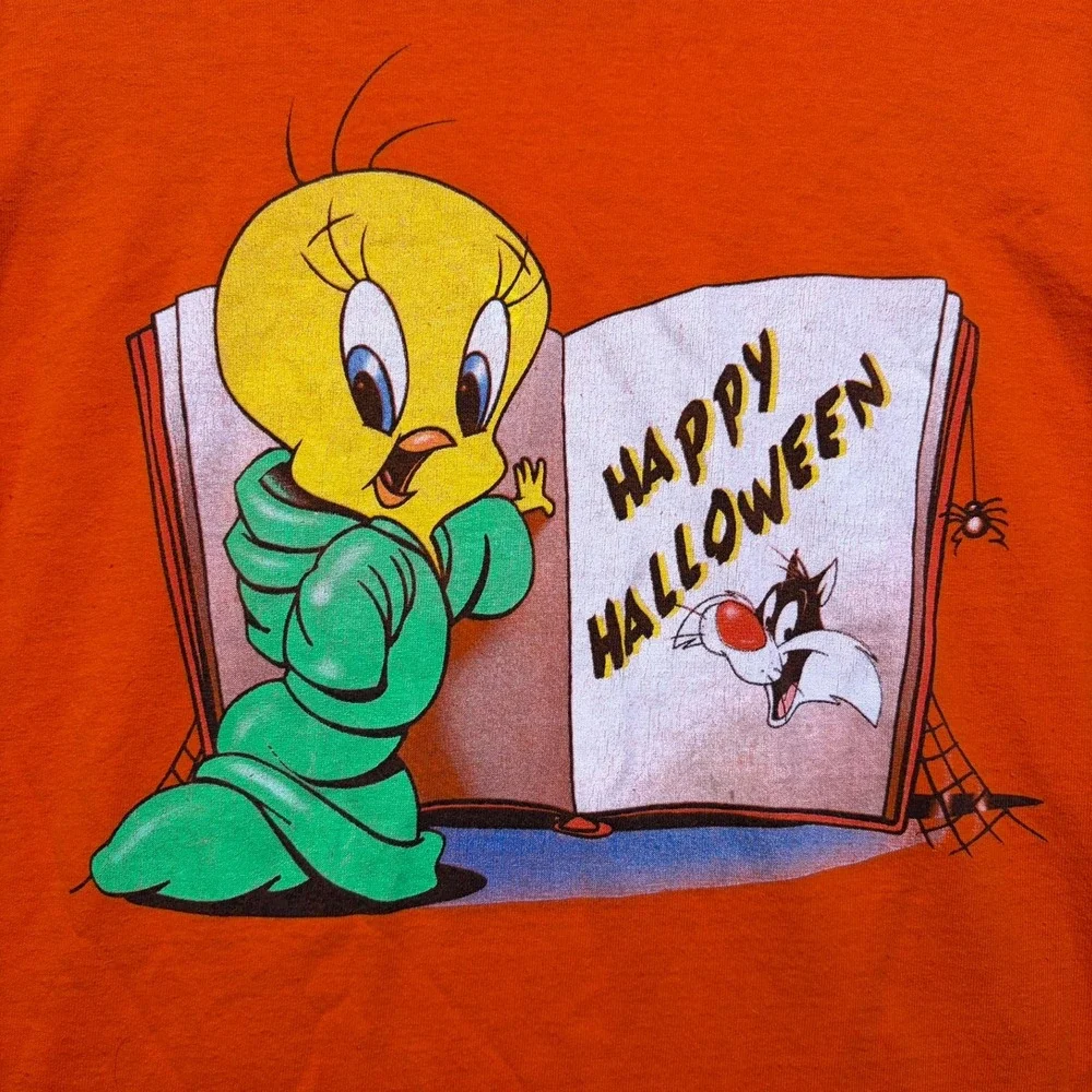 Looney Tunes T-Shirt Mens OSFA Orange Halloween Sylvester Tweety Vintage 90s 2XL